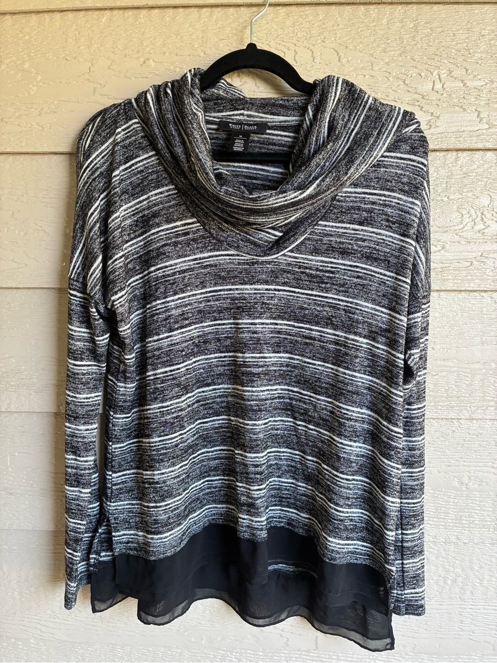 White House Black Market Striped Cowl Neck Layered Hem Knit Top Medium
